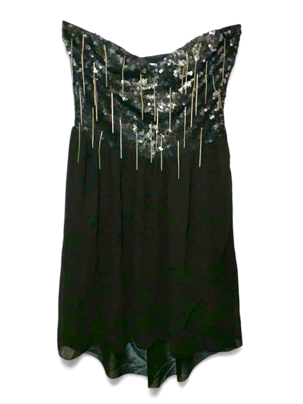 Arden B Vintage 90s Sequin Mini Dress Drip Chain Strapless Tulip Black XS NWT
